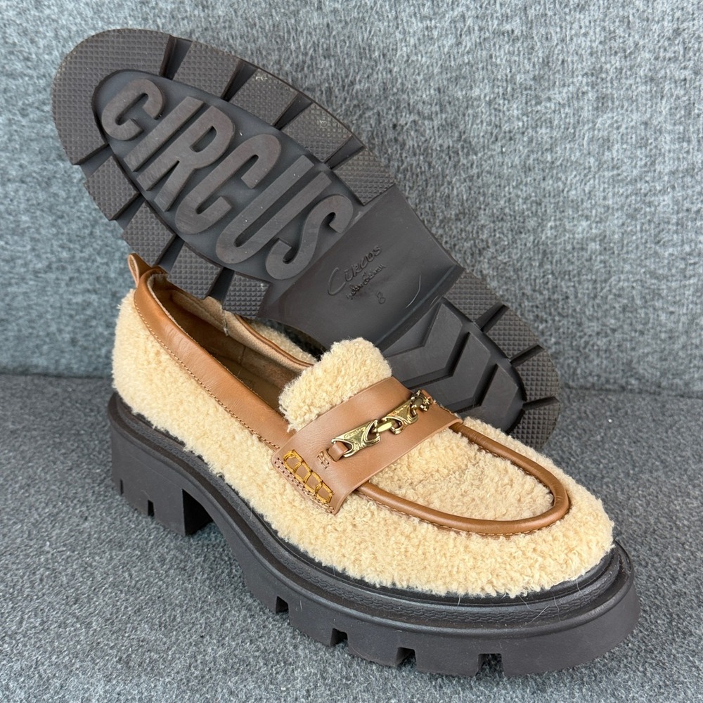 Circus by Sam Edelman Loafers Womens 8 Tan Faux Fur Leather Lug Sole Shoes